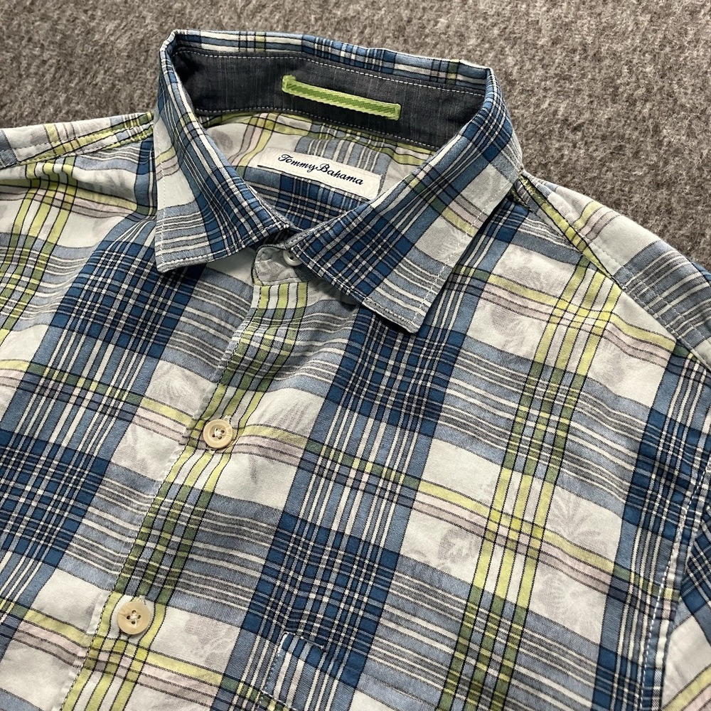 Tommy Bahama Shirt Mens Medium Plaid Button Down Long Sleeve Pocket Cotton